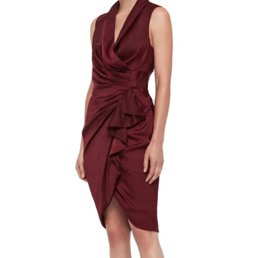 All Saints Cancity Dark Red Burgundy Satin Ruched Mini Dress Size 0